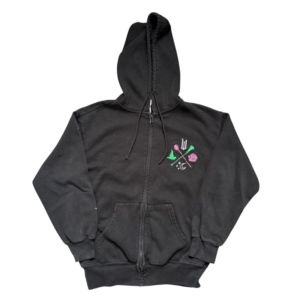 Wicked Musical Embroidered Zip Up Hoodie Black Green Pink Small Universal Studio